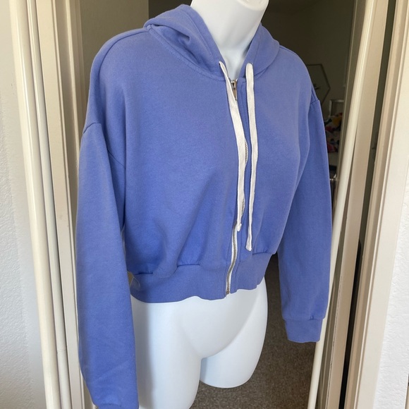Forever21 purple blue cropped zip up hoodie preowned size small - Picture 4 of 7